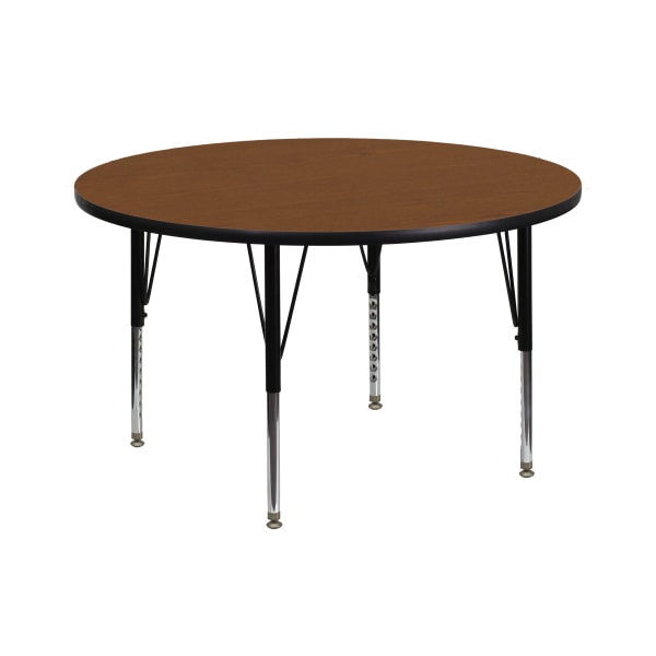 Flash Furniture Round HP Laminate Activity Table With Height-Adjustable Short Legs, 42"", Oak -  XUA42RNDOAKHP