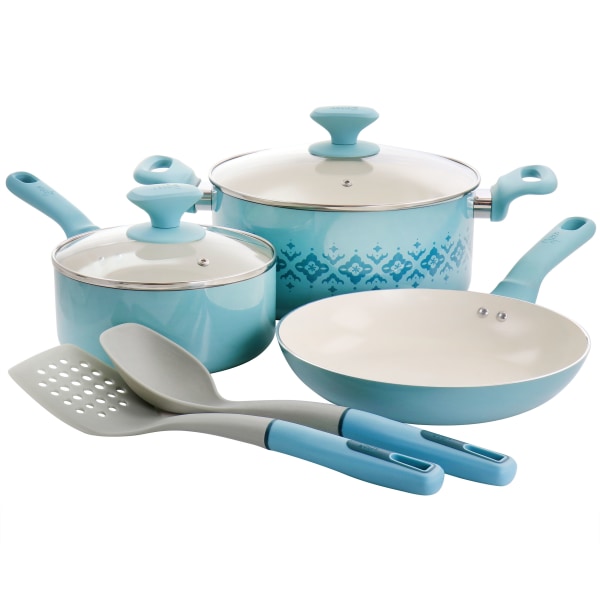 Spice by Tia Mowry Savory Saffron 7Piece Ceramic NonStick Aluminum Cookware Set Light Blue