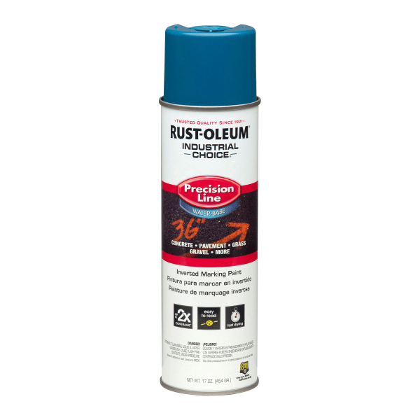 Rust-Oleum Industrial Choice M1800 Inverted Marking Spray Paint, Caution Blue, 17 oz - 600' to 700' Coverage at 1" Wide, Water-Based Formula