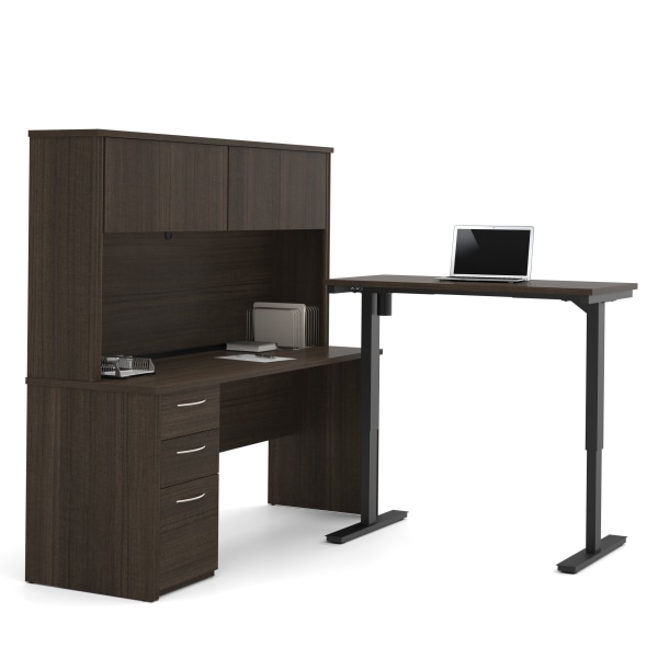 Bestar Embassy Electric 72""W Height-Adjustable Standing Desk And Desk With Hutch Set, Dark Chocolate -  60886-79