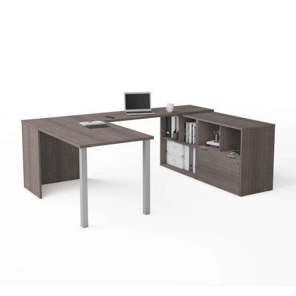 Bestar i3 Plus 61""W U-Shaped Executive Computer Desk, Bark Gray -  160862-47