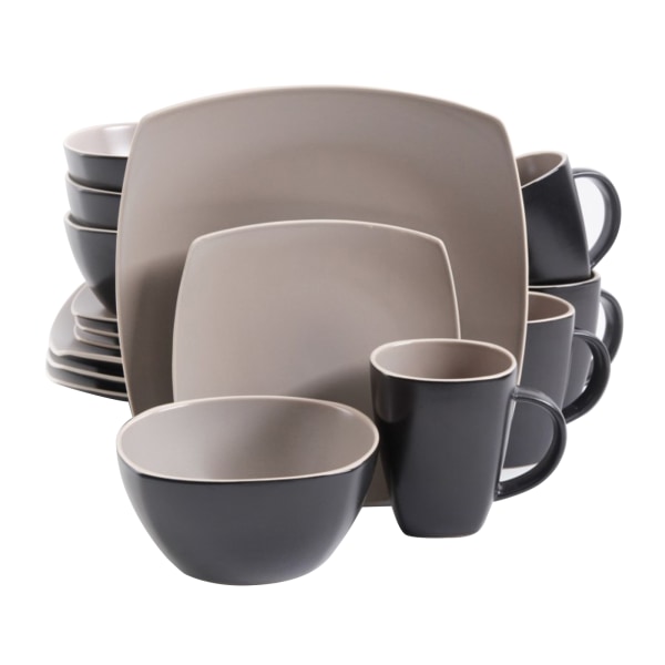 Gibson Home Soho Lounge Square 16 Pieces. Dinnerware Set  Matte Taupe