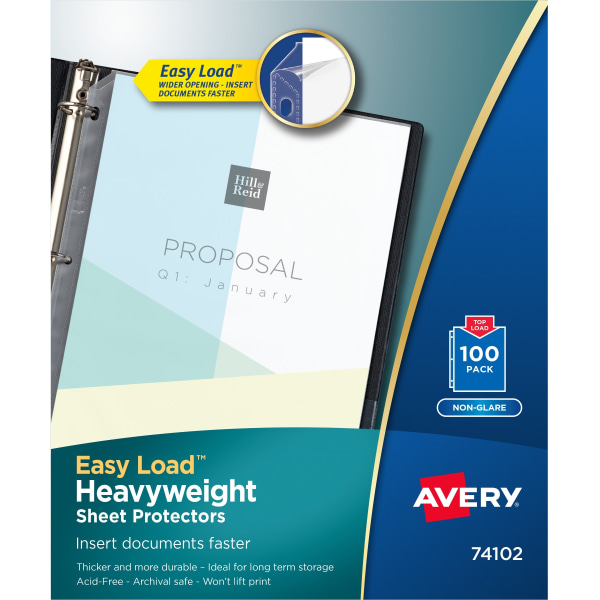 Avery Non-Glare Heavyweight Sheet Protectors - 10 x Sheet Capacity - For Letter 8 1/2&quot; x 11&quot; Sheet - Clear - Polypropylene - Box Of 100 AVE74102