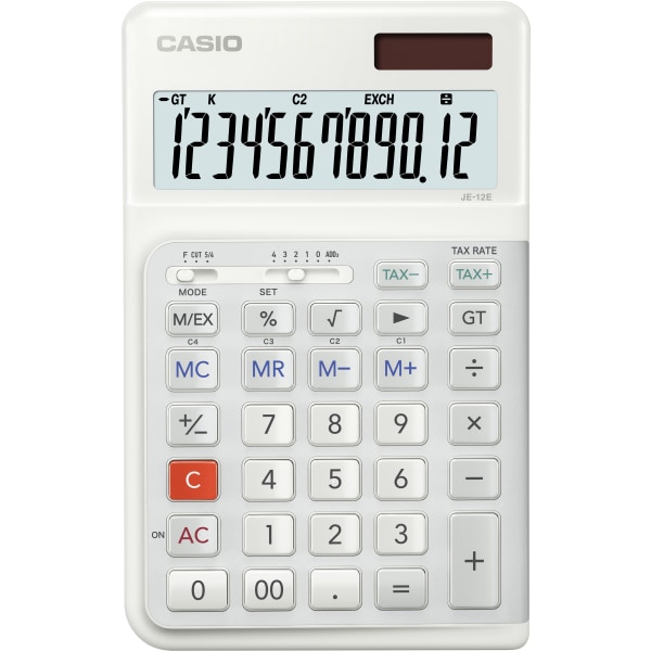 Casio® JE-12E Compact Ergonomic Calculator, White
