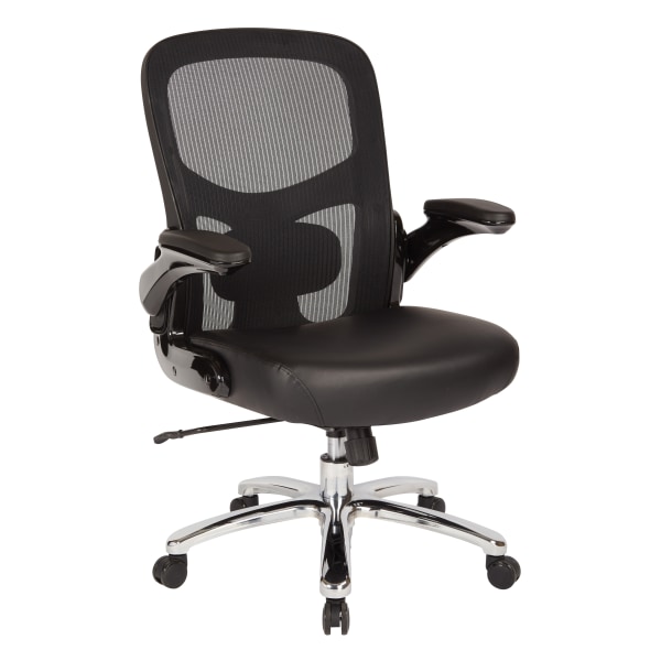 Office Star Big & Tall Bonded Leather Mid-Back Executive Chair, Black