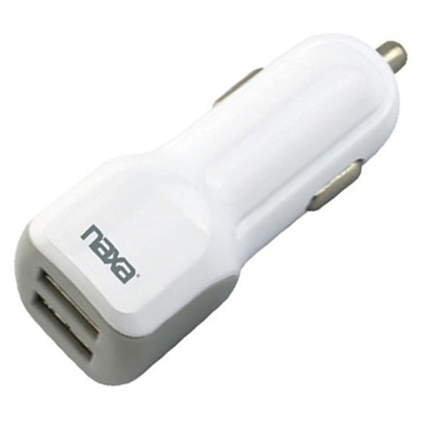 10-Watt 2.1-Amp Dual-USB Car Charger, White - Naxa 995104639M