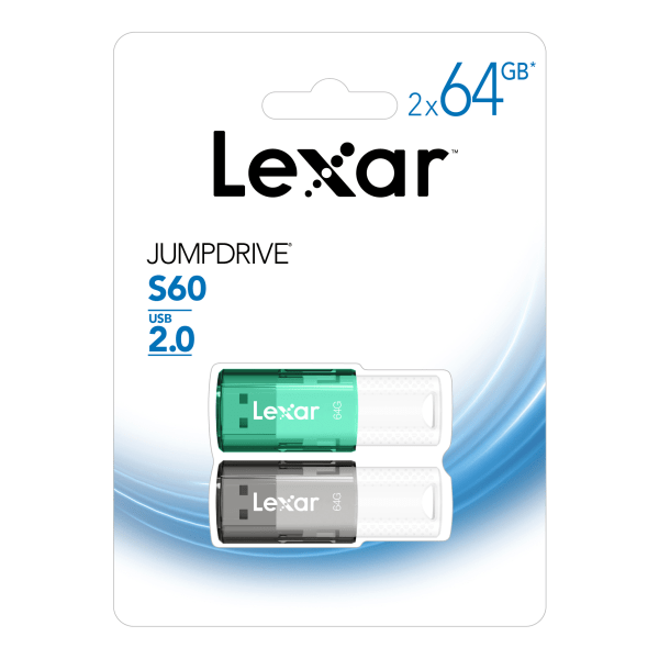 Lexar JumpDrive S60 USB 20 Flash Drives 64GB BlackTeal Pack Of 2 Flash Drives LJDS6064GB2NNU