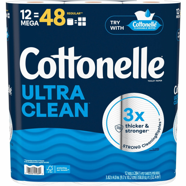 UPC 036000554892 product image for Cottonelle Ultra Clean Toilet Paper - 1 Ply - White - Paper - 12 / Pack | upcitemdb.com