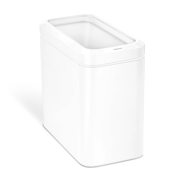 simplehuman Slim Open Top Mini Trash Can, 6.6 Gallons, 15.2"H x 8.7"W x 16.7"D, Rectangular, White Steel