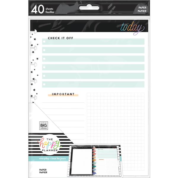 Happy Planner Classic Filler Paper, 40 Sheets, 7" x 9-1/4", Today's Notes