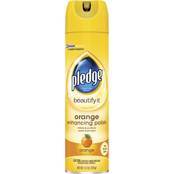 Pledge Beautify It Orange Enhancing Polish Spray - Removes Dust and Fingerprints. Provides Protective, Glossy Coating (1 Aerosol Spray), 9.7 oz