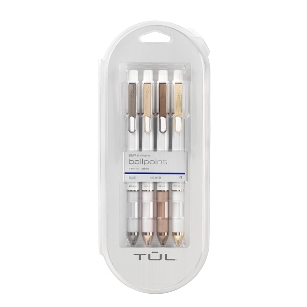 TUL Retractable Ballpoint Pens, Limited Edition, Sunset Shades, Bullet Point, 1.0 mm, Pearl White Barrel, Blue Ink, Pack Of 4