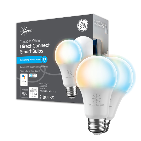 Photos - Light Bulb General Electric GE CYNC Wi-Fi Tunable A19 Dimmable Smart Bulbs, White, Pack Of 2 Bulbs 93128974 