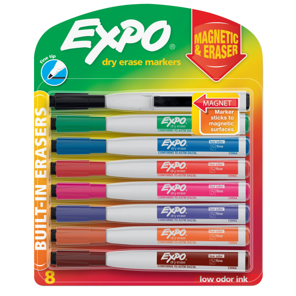 Expo Magnetic Dry Erase Markers with Eraser  Fine Tip  Assorted  35 Pack Of 8 Count 