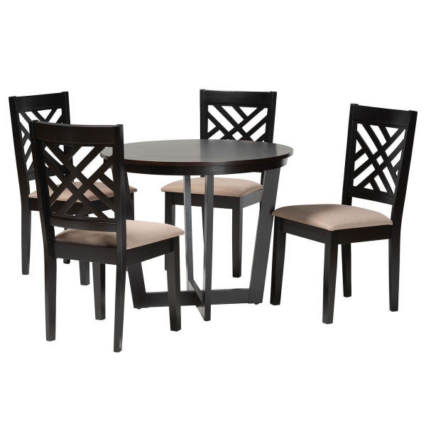 Baxton Studio Alena Fabric And Finished Wood 5-Piece Dining Set, 29-15/16""H x 35-7/16""W x 35-7/16""D, Sand/Dark Brown -  2721-9401-10898