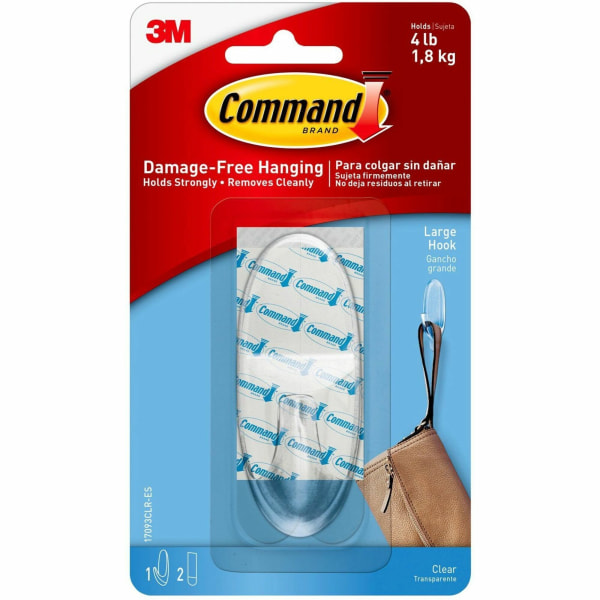 Photos - Mount/Stand Command CommandLarge Clear Hook with Clear Strips - 4 lb  Capacity - for Decoration - Plastic - Clear - 1 Hook, 2 Strips/Pa (1.81 kg)