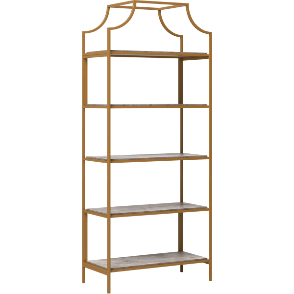 Sauder International Lux 5-Shelf Metal Frame Bookcase  Gold Satin/Faux Deco Stone Finish