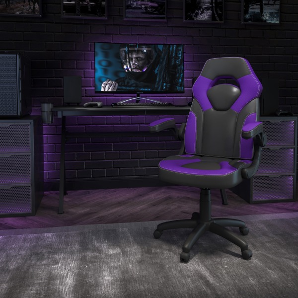 Photos - Chair Flash Furniture X10 Ergonomic LeatherSoft High-Back Racing Gaming , Purple/Black CH00095PR 