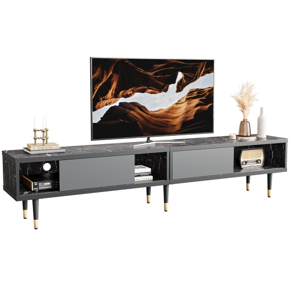 Bestier 80"" Mid-Century Modern TV Stand For 85"" TVs, 17-5/8""H x 80""W x 13-13/16""D, Black Marble -  L100620C-BLKM