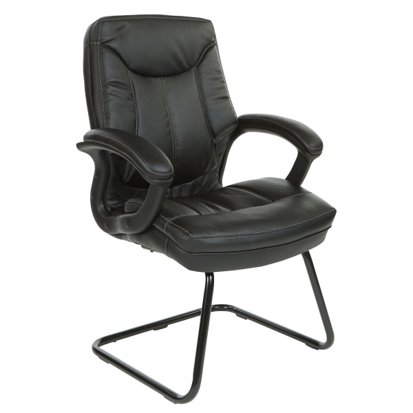 Office Star Work Smart Faux Leather Executive Visitor Chair, Black