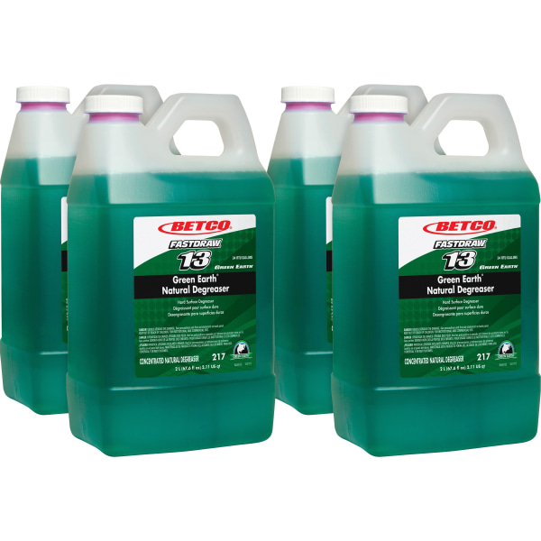 Betco Green Earth Natural Degreaser - FASTDRAW 13 - Concentrate Liquid - 67.6 fl oz (2.1 quart) - 4 / Carton - Dark Green -  2174700CT