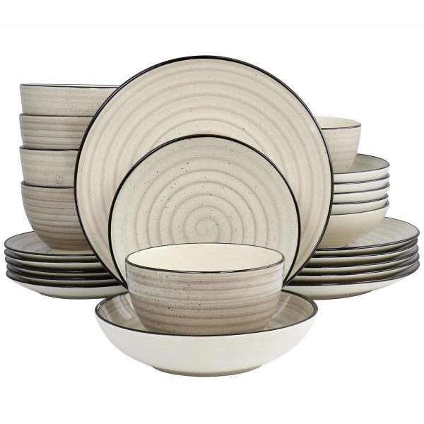 Elama Gia Round Stoneware Dinnerware Set, Cream, Set Of 24 Pieces