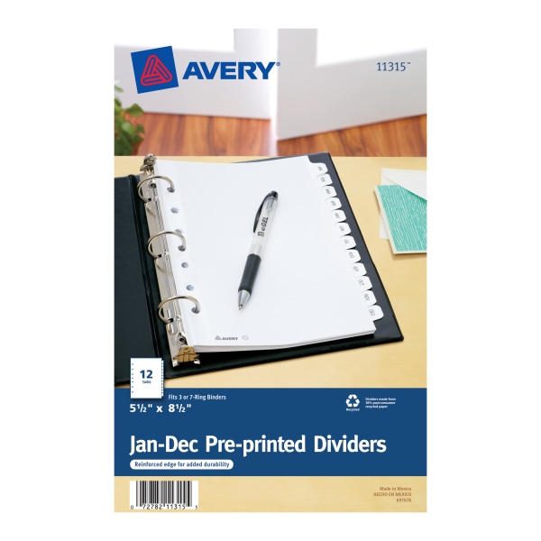 Avery Jan-Dec 12-Tab Mini Dividers  8.5  x 5.5   1 Set (11315)