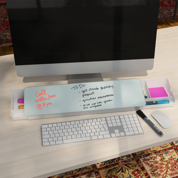 U Brands Glass Dry Erase Desktop Valet Organizer, White
