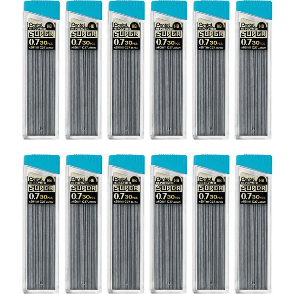 Pentel Super Hi-Polymer Leads - 0.7 mm , Medium Point - HB - Black Lead - 30 Tube - 12 / Box