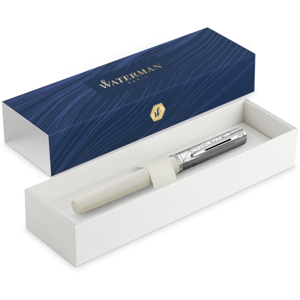 Waterman Allure Deluxe Fountain Pen, Fine Point, 0.5 mm, White Lacquer Barrel, Blue Ink