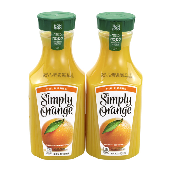 Simply Orange Pulp-Free Orange Juice, 52 Oz, Pack Of 2 Bottles -  Coca-Cola, 10014