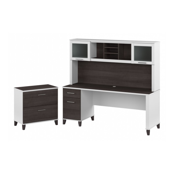 Bush Furniture Somerset 72""W Office Desk With Hutch And Lateral File Cabinet, Storm Gray/White, Standard Delivery -  Bush Business Furniture, SET019SGWH