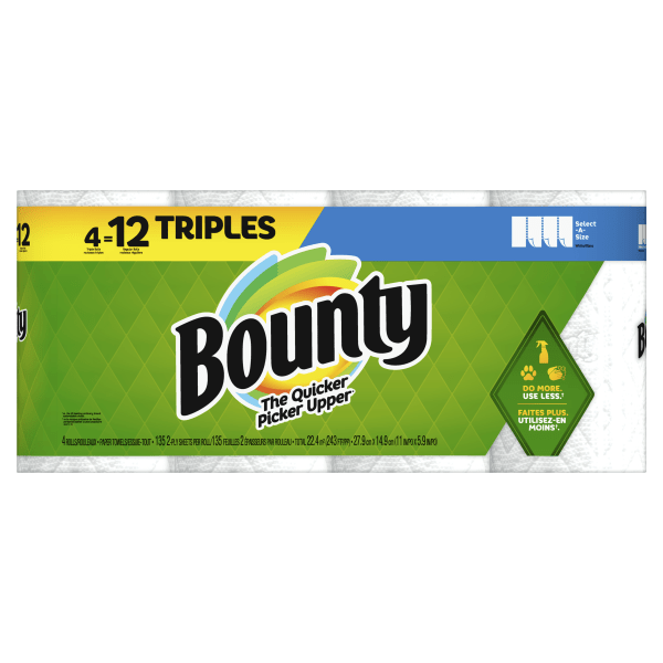 Bounty Select-a-Size Paper Towels  4 Triple Rolls  White