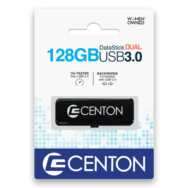 Centon Datastick Dual USB 3.0 Drive, 128GB, Black