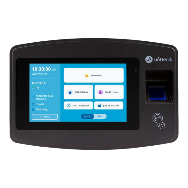 uAttend JR2000 Fingerprint Time Clock, Unlimited Employees, 8H x 10W x 3D