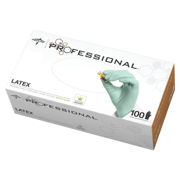 UPC 884389965668 product image for Medline Professional Aloe-Coated Latex Disposable Exam Gloves, Small, Green, Box | upcitemdb.com