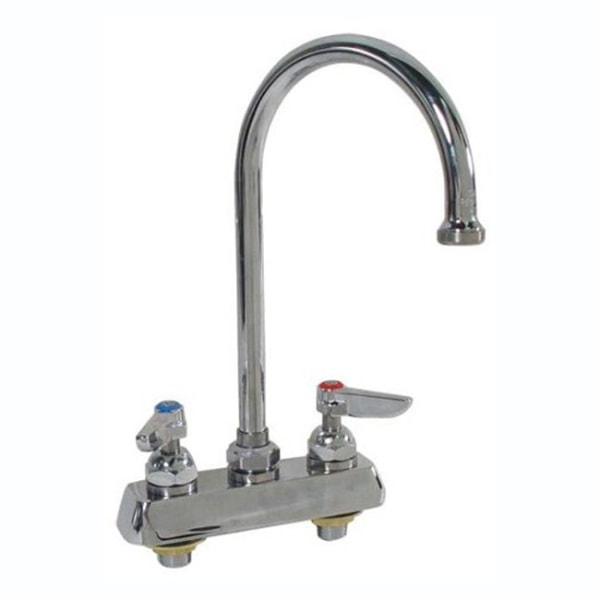 T&S Brass Deck-Mount Heavy-Duty Faucet With Gooseneck Spout, 4 Centers, Stainless