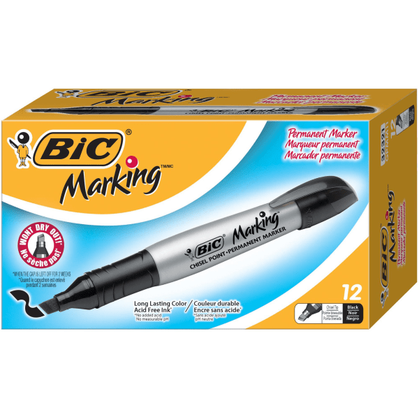 UPC 070330323216 product image for BIC® Mark-it™ Chisel Tip Permanent Markers, Black, Pack Of 12 | upcitemdb.com