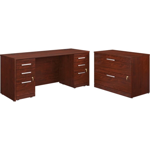Sauder® Affirm Collection 72""W Executive Desk With Two 3-Drawer Mobile Pedestal Files And Lateral File, Classic Cherry -  430199