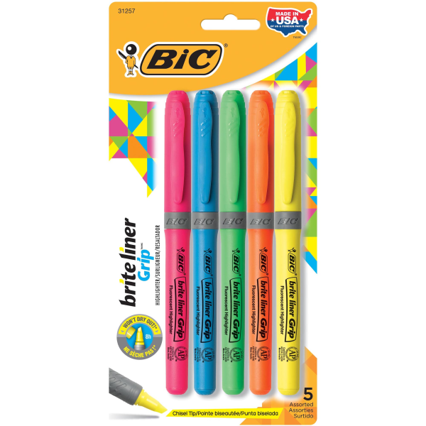 UPC 070330312579 product image for BIC Brite Liner Grip Highlighters, Pocket Style, Chisel Tip, Assorted Colors, Pa | upcitemdb.com