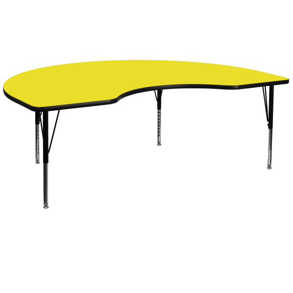 Flash Furniture High-Pressure Laminate Kidney Activity Table With Height-Adjustable Short Legs, 25-1/4""H x 48""W x 72""D, Yellow -  XUA4872KIDYELHP