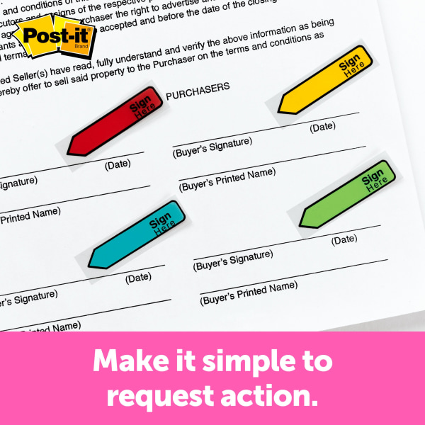 Postit® Notes Arrow Flags, " Sign Here", 1/2", Assorted Colors, 30