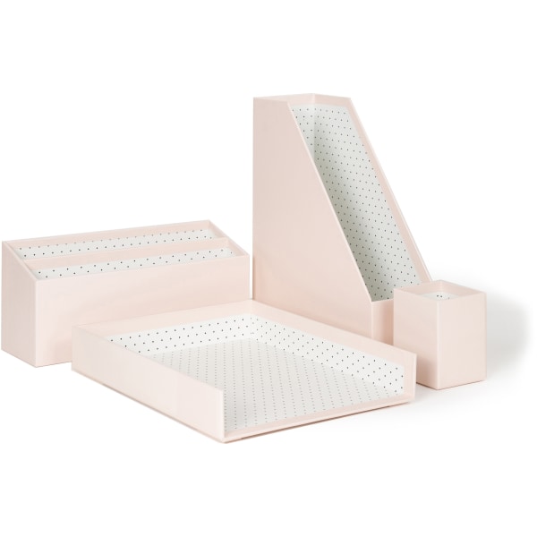 U Brands 4 Piece Desk Organization Kit - 4.1 Height x 9.8 Width12 Length - Desktop - Sturdy, Lightweight - Chipboard, Paper - 1 Each - 3205U0002 - Furniture  Keep organized in style with the Paper Wrapped De sku 3205U0002