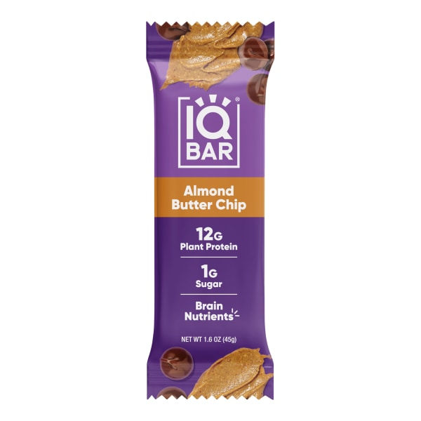 IQBAR Brain and Body Almond Butter Chip Keto Protein Bars - Low Carb  Low Sugar - 12-Count Box Energy Bars