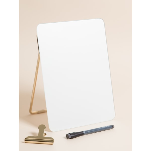 U Brands Non-Magnetic Glass Dry Erase Desktop Easel, 11 3/4 X 8 1/2, Tempered Glass, Gold Metal Stand, Removable Clip