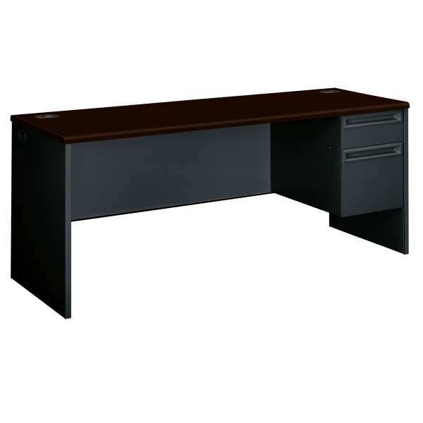 HON® 38000 72"W Right-Pedestal Computer Desk Credenza With Lock, Mahogany/Charcoal