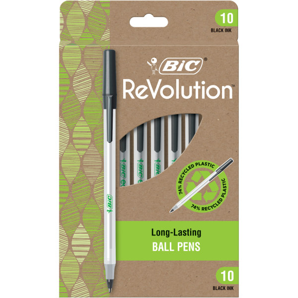 Photos - Accessory BIC ® ReVolution Round Stic Pens, Medium Point, 1.0 mm, 74 Recycled, Semi-Clear Barrel, Black Ink, Pack Of 10 Pens 