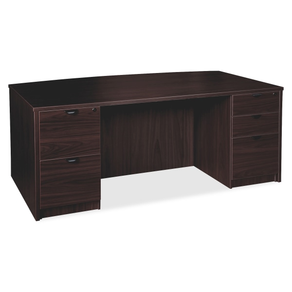 Lorell® Prominence 2.0 72""W Bow-Front Double-Pedestal Computer Desk, Espresso -  PD4272DPES