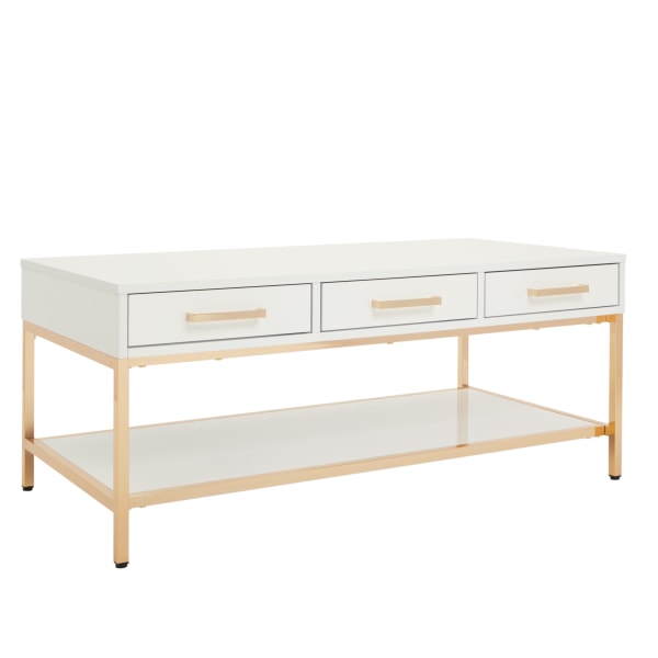 Office Star Alios Cocktail Table, 18-1/8H x 43-3/8W x 23D, White Gloss/Gold Chrome