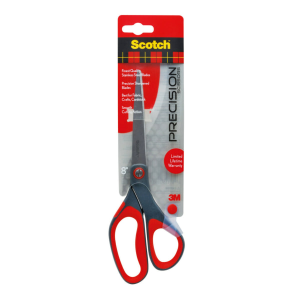 Precision Scissors, 8", Pointed, Gray/Red